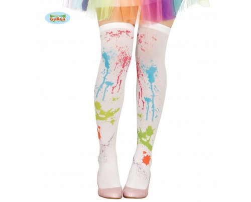 CALZE PARIGINE BIANCHE CON MACCHIE MULTICOLR